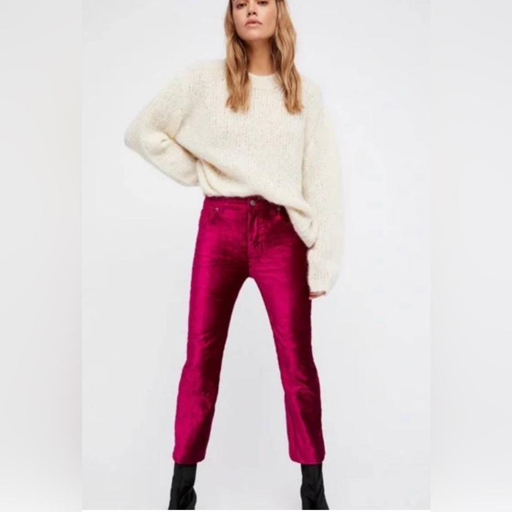 Free People fuchsia crushed velvet pants